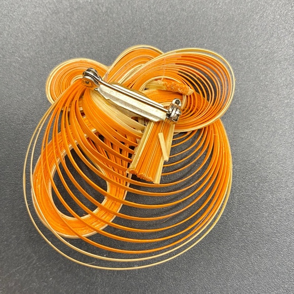 Bamboo Jewelry Orange Brooch Hand Crafted Natural Taiwanese Folk Art - Picture 2 of 6